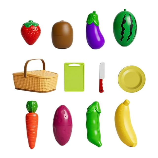 Juego de cortar comida de imitación Baoblaze 12 piezas con canasta de frutas y verduras