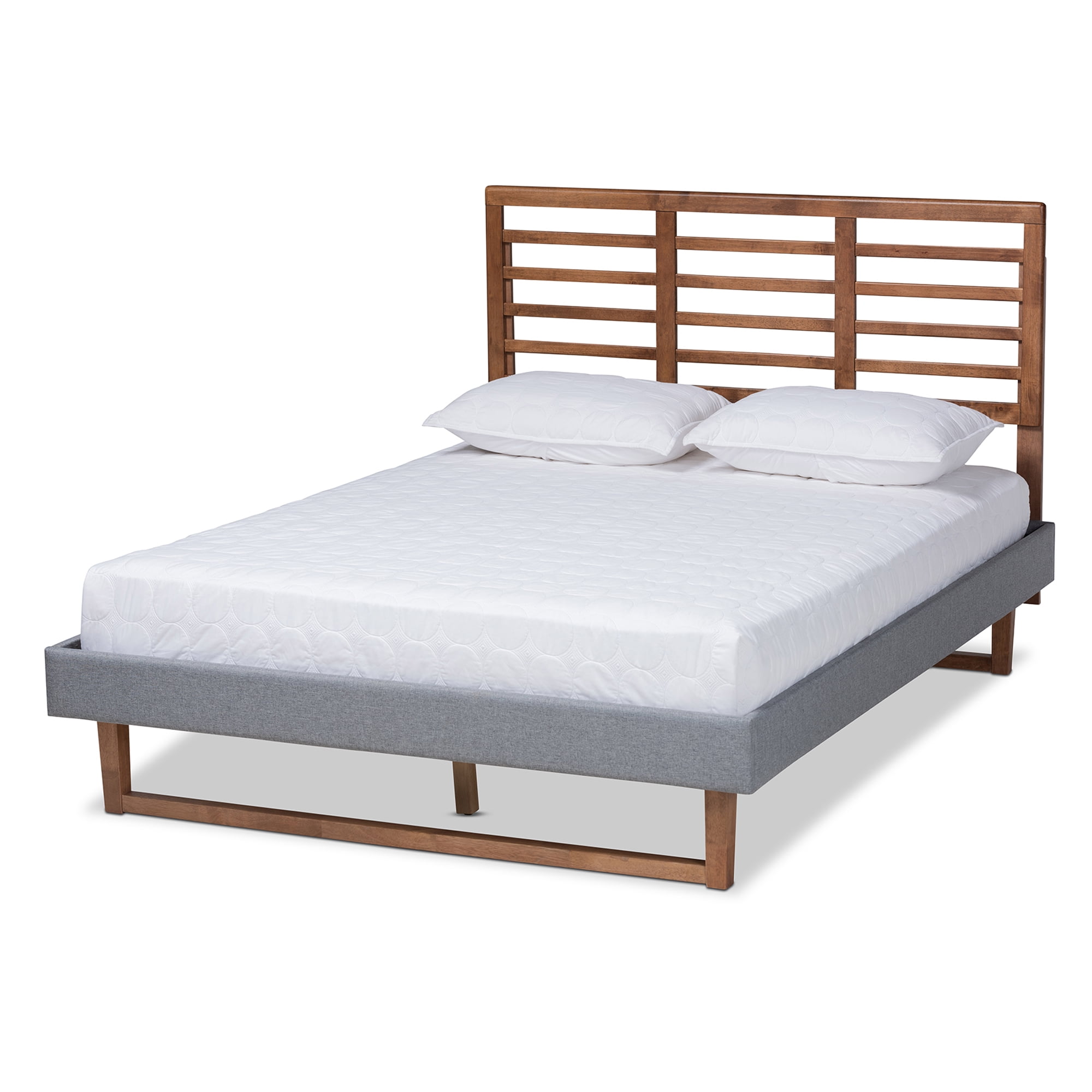 Baxton Studio Rina Modern and Contemporary Dark Grey Fabric Upholstered and Ash Walnut Brown Finished Wood Full Size Platform Bed