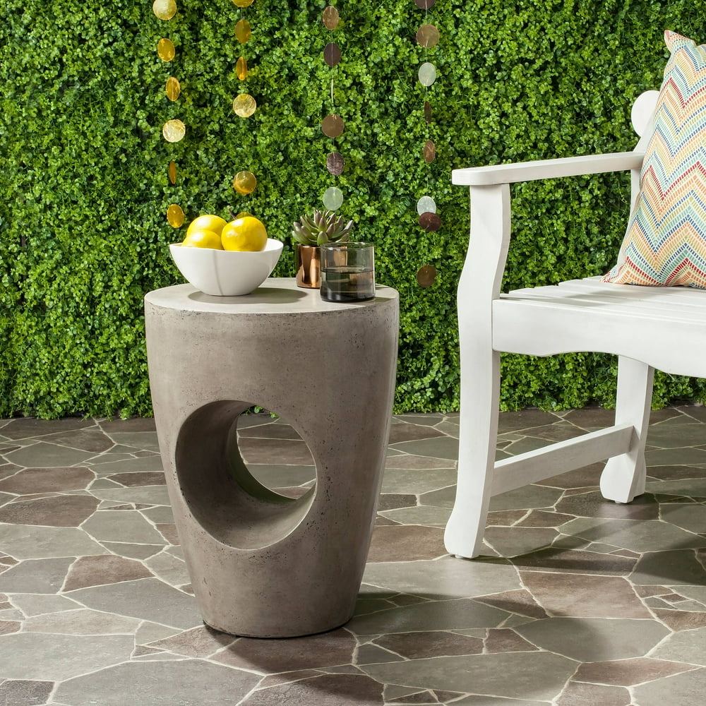 Safavieh Aishi Outdoor Modern Concrete Round Accent Table -Dark Grey