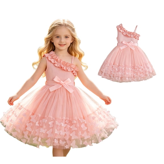 Pink Off Shoulder Flower Girl Dresses for Wedding 1 Sleeve Tulle Summer Vintage Dresses 3-4 Years