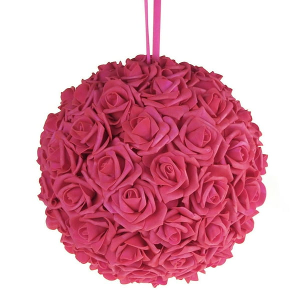 Soft Touch Flower Kissing Balls Wedding Centerpiece, 12inch, Fuchsia