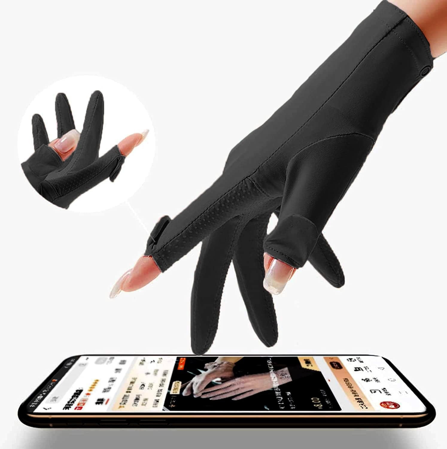 Women's Sun Protection Gloves, UPF 50+ UV Gloves, 2-Finger Opening, Breathable, Non-Slip Gloves for Golf, Cycling and Driving, Touchscreen Compatible