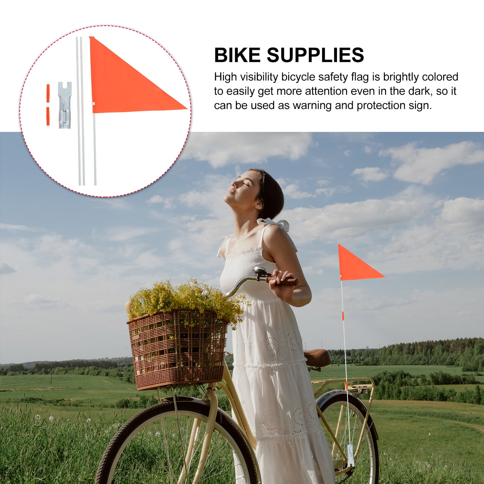 Frcolor 1 Set of Bicycle Safety Flag with Fiberglass Flag Pole Kid Bike