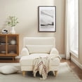 thumbnail image 4 of Condemo Modern Linen Fabric Indoor Chaise Lounge Chair for Bedroom, Living Room, Office, Beige White, 4 of 7