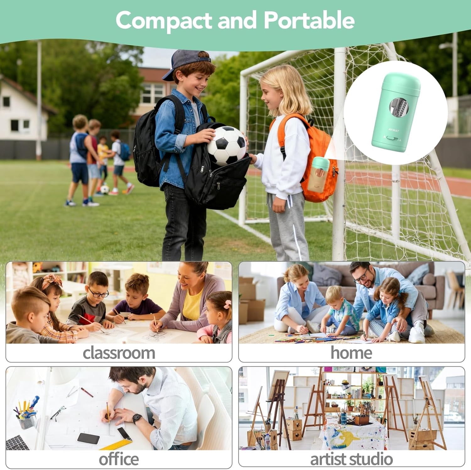 AFMAT Electric Pencil Sharpener, Fully Automatic Pencil Sharpener for 7-8mm Pencils & Colored Pencil, Auto in & Out, Rechargeable Vertical Hands-Free Sharpeners for Classroom/Home/Office,Green