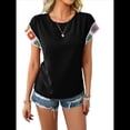thumbnail image 2 of Blusas de Verano para Mujer, Blusas Bohemias para Mujer, Blusa Informal de Corta con Cuello Redondo de Color. Negro M, 2 of 9