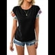 thumbnail image 2 of Blusas de Verano para Mujer, Blusas Bohemias para Mujer, Blusa Informal de Corta con Cuello Redondo de Color. Negro L, 2 of 9