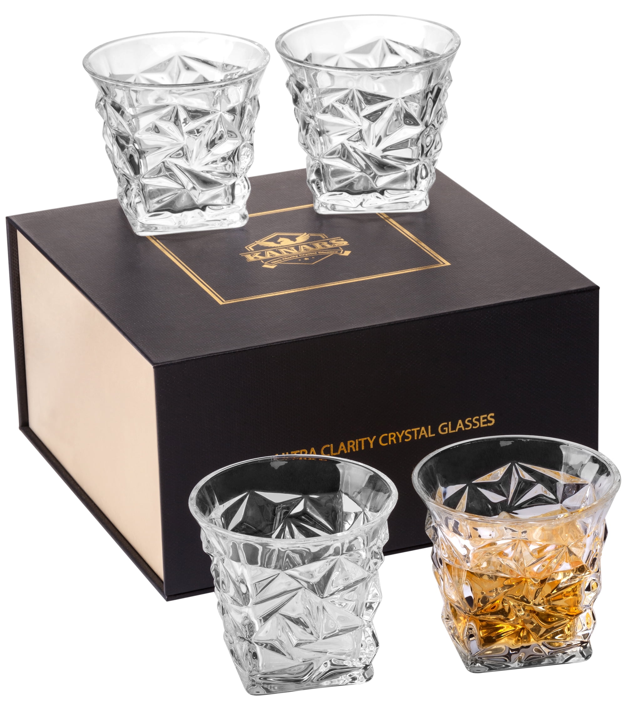 KANARS Whiskey Glass Set, Crystal Rocks Glasses Set of 4 for Scotch