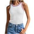 thumbnail image 3 of JDQJBZ Gilet Sans Manches pour Femmes, Couleur Unie, Lien Contrasté, Col Rond, Haut de Superposition, 3 of 5