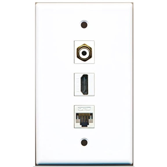 RiteAV - 1 Port HDMI 1 RCA White 1 Cat5e Ethernet White Wall Plate