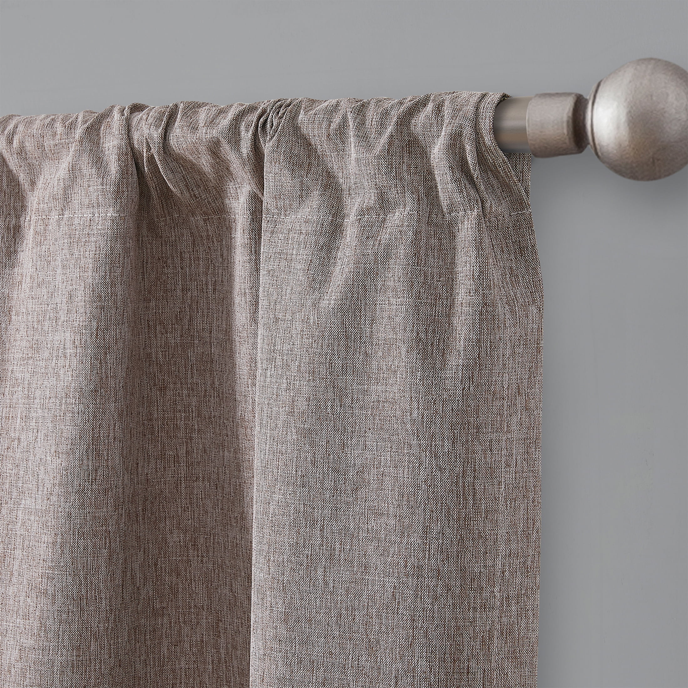 Mainstays Iris Linen Look 100% Blackout Curtain Panel Pair, Set of 2 Room Darkening Drapes for Bedroom, Brown, 37"W x 84"L
