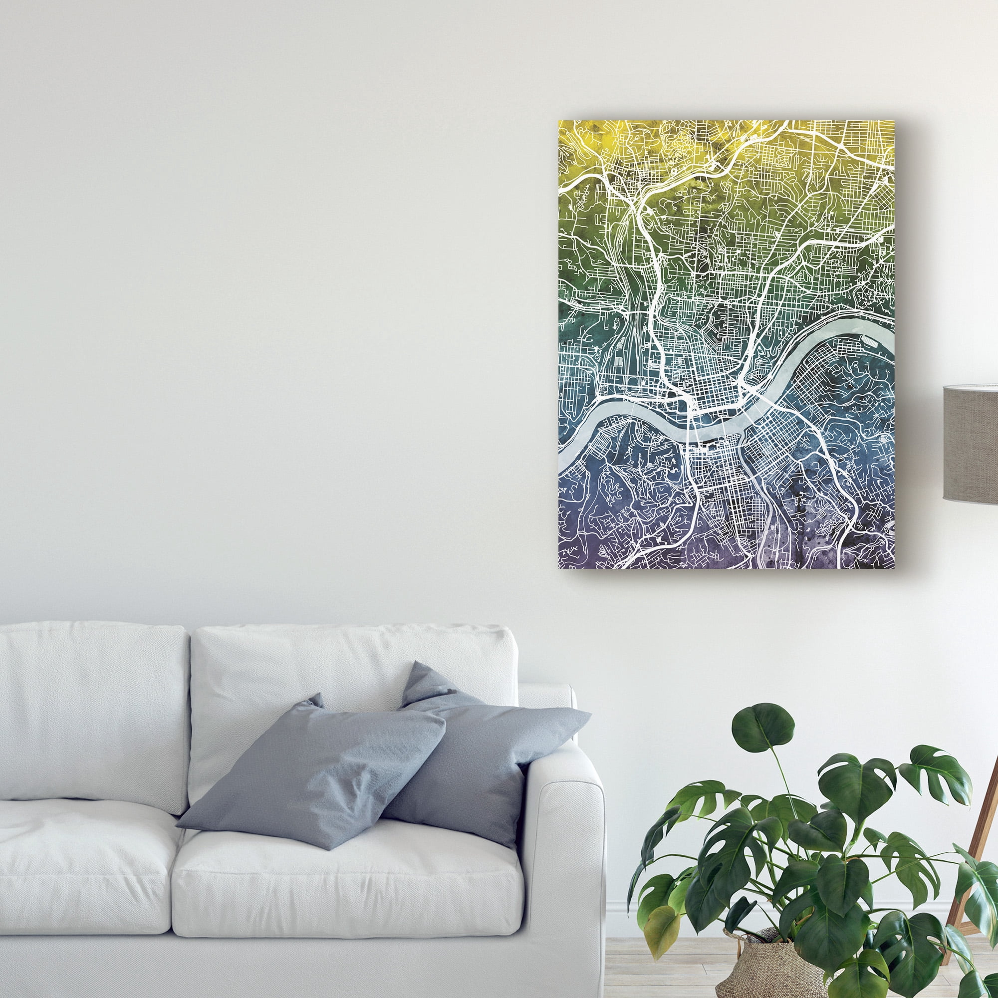 Trademark Fine Art 'Cincinnati Ohio City Map Blue Yellow' Canvas Art by Michael Tompsett
