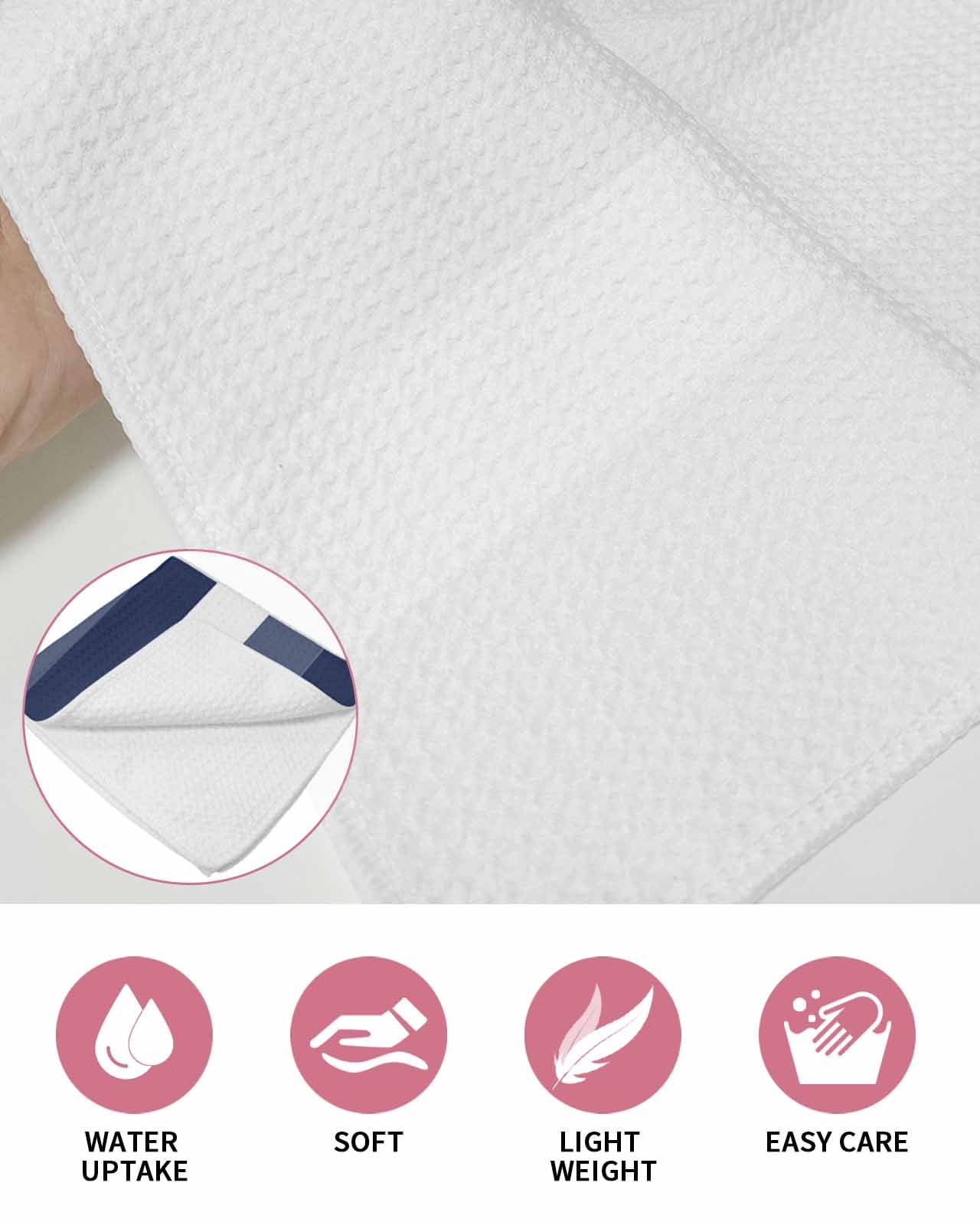 Navy Blue White Striped Hand Towels Set, Waffle Weave Kitchen Towels 4 Pieces, Farmhouse Stripes Microfiber Hair Face Bath Tea Towel Absorbent Quick Drying Cleaning Dish Cloths, 15.7"x23.6"