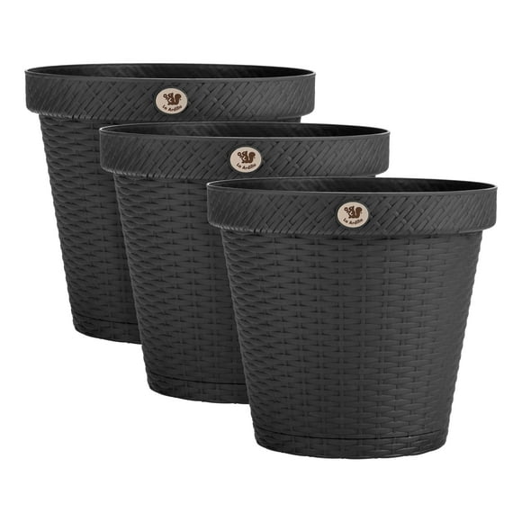 Macetas Rattan 30cm PLASTICOS LA ARDILLA con Plato Anti Escurrimiento