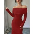 thumbnail image 6 of Women'S Long Sleeve Off the Shoulder Bodycon Dress Elegant Maxi Dress Cocktail Prom Dresses Wine Red M, 6 of 7