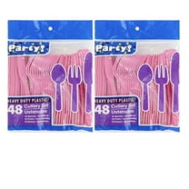 Cutlery Set Disposable Plastic Utensils 32 Spoons, 32 Forks & 32 Knives Silverware Flatware Set for Birthday Holiday Picnic Outdoor Party Celebration (Pink)