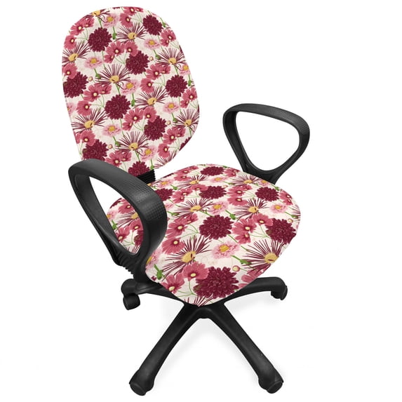 Floral Office Chair Slipcover, Watercolor Image of Wild Meadow Flowers in Repetitive Pattern, Protective Stretch Decorative Fabric Cover, Standard Size, Pale Eggshell Multicolor, by Ambesonne