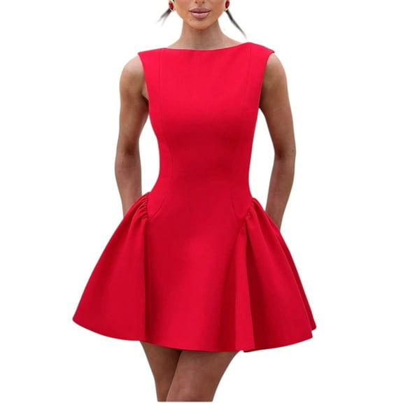 Women’s Sleeveless Backless Mini Dress Elegant Flared Skirt Party Dress with Zipper Perfect for Weddings Cocktail Events