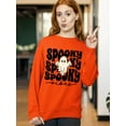 thumbnail image 3 of Spooky Vibes Cute Ghost Halloween Costume Crewneck Sweatshirt, S, Orange, 3 of 6