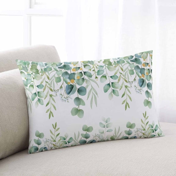 Sage Green Eucalyptus Leaves Throw Pillow Cover, Pillowcase Protectors with Zipper, Breathable Decorative Lumbar Pillow Case Cover, Spring Summer Botanical Pillow Shams for Couch Sofa 12x20Inch