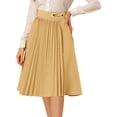 thumbnail image 1 of Falda plisada de cintura alta hasta la rodilla retro Allegra K Caqui XL, 1 of 6