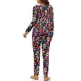 thumbnail image 5 of Tutolipy Halloween Pjs Set for Women Skull Floral Printed Pajama Soft Sleepwear Round Neck Nightwear Long Sleeve Tops Jogger Pants Pajama Sets, S, 5 of 7