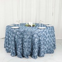 BalsaCircle Round 120" Satin Raised Tablecloth Rosette Floral Dinner Kitchen Dusty Blue