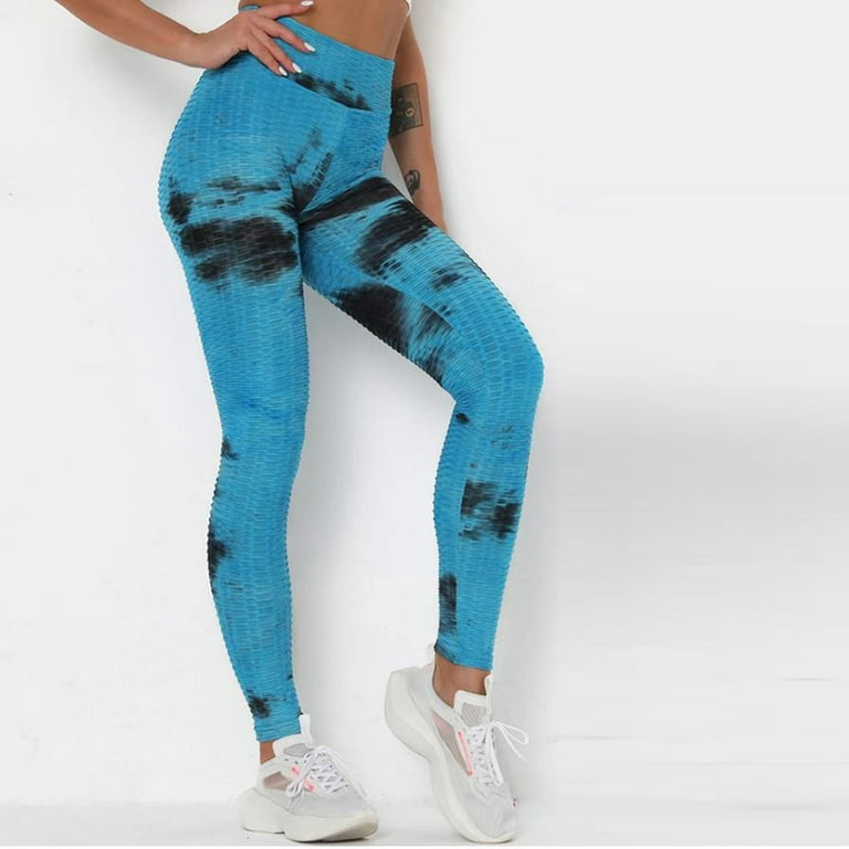 YWDJ Workout Leggings for Women Women Ink Yoga Tie-Dye Pants Slim And Hip  Lifting Exercise Bottom Pants Blue L