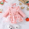 thumbnail image 2 of Generic Baby Girls Cute Print Patchwork Long Sleeve Ribbed Romper Tops Dress with Headbands Christmas Outfits Set Fall Winter Clothes for Holiday Party Christmas（3-6 Months Pink）, 2 of 7