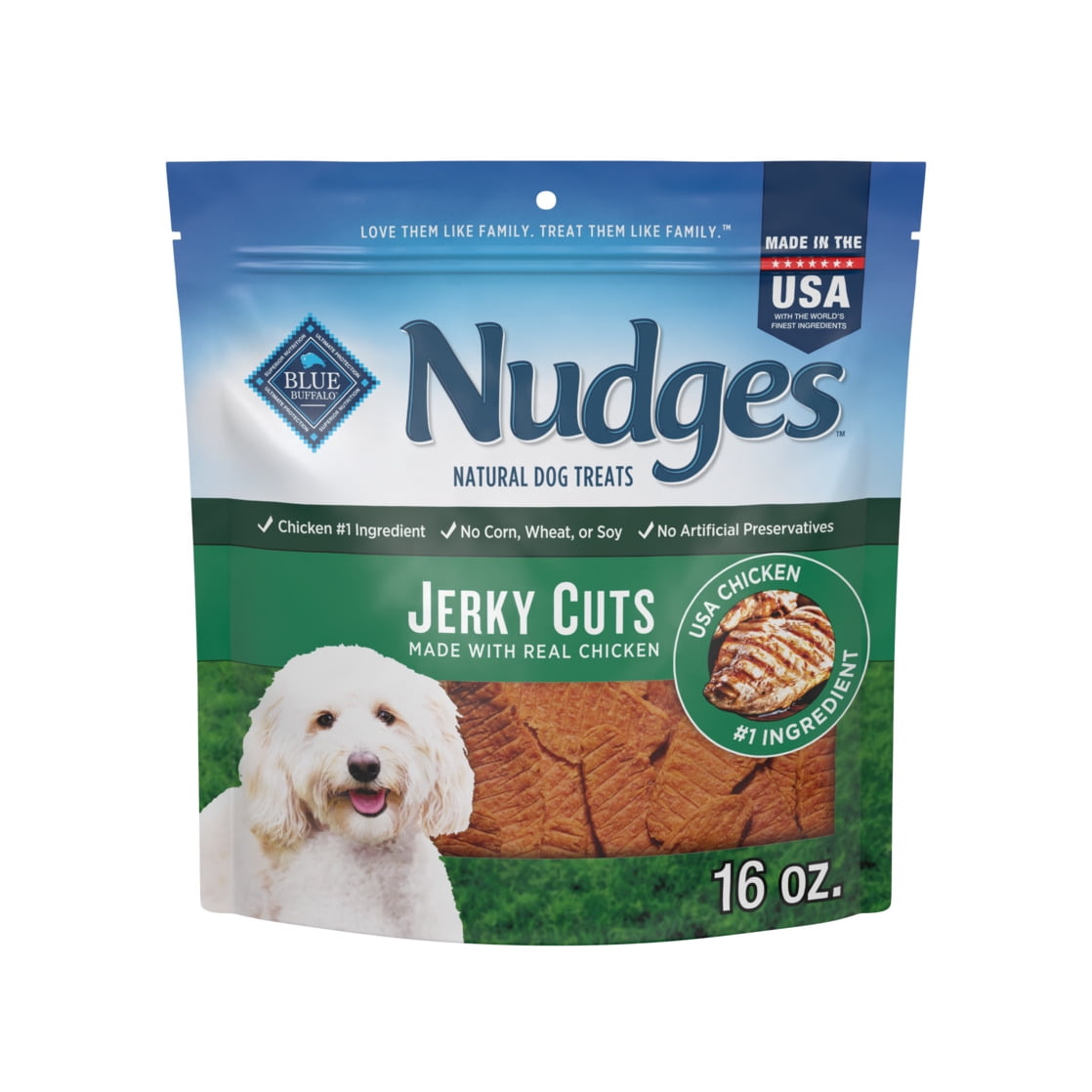 (2 pack) Blue Buffalo Nudges Jerky Cuts Dog Treats, Chicken, 16-oz. Bag