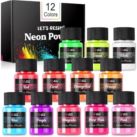 LET'S RESIN 12-Color Neon Fluorescent Mica Powder for Epoxy Resin, Crafts, DIY