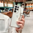 thumbnail image 4 of Samsung Galaxy S24 Ultra 5G Case(6.8") with Wrist Strap,Luxury Cute Plating Edge Love Hearts Pattern for Girls Women, Finger Holder Kickstand Soft Shockproof Phone Case,White, 4 of 15