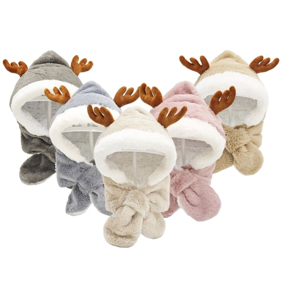 Esaierr Kids Toddler Winter Hat Scarf Set for Boys Girls Warm Earflaps Beanie Hat Scarf Gloves Set Knit Elk Antlers Hat 2-8 Years