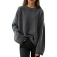 thumbnail image 2 of AUNVITO Womens Round Neck Sweaters Casual Solid Loose Fit Long Sleeve Pullover Fall Winter Outfits, 2 of 4
