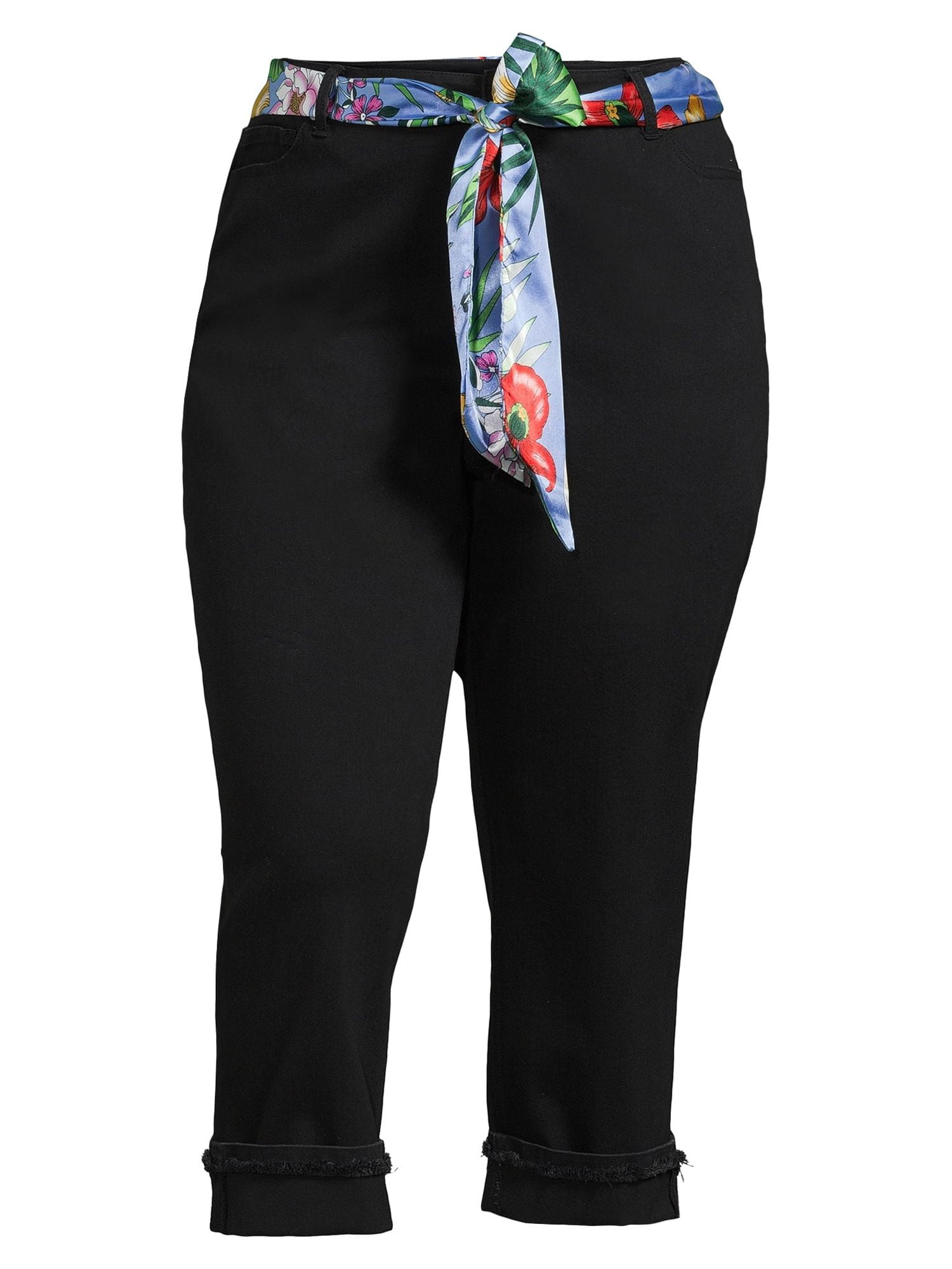 Alivia Ford Women's Plus Size Roll Cuff Denim Capri Jeans with Printed Belt