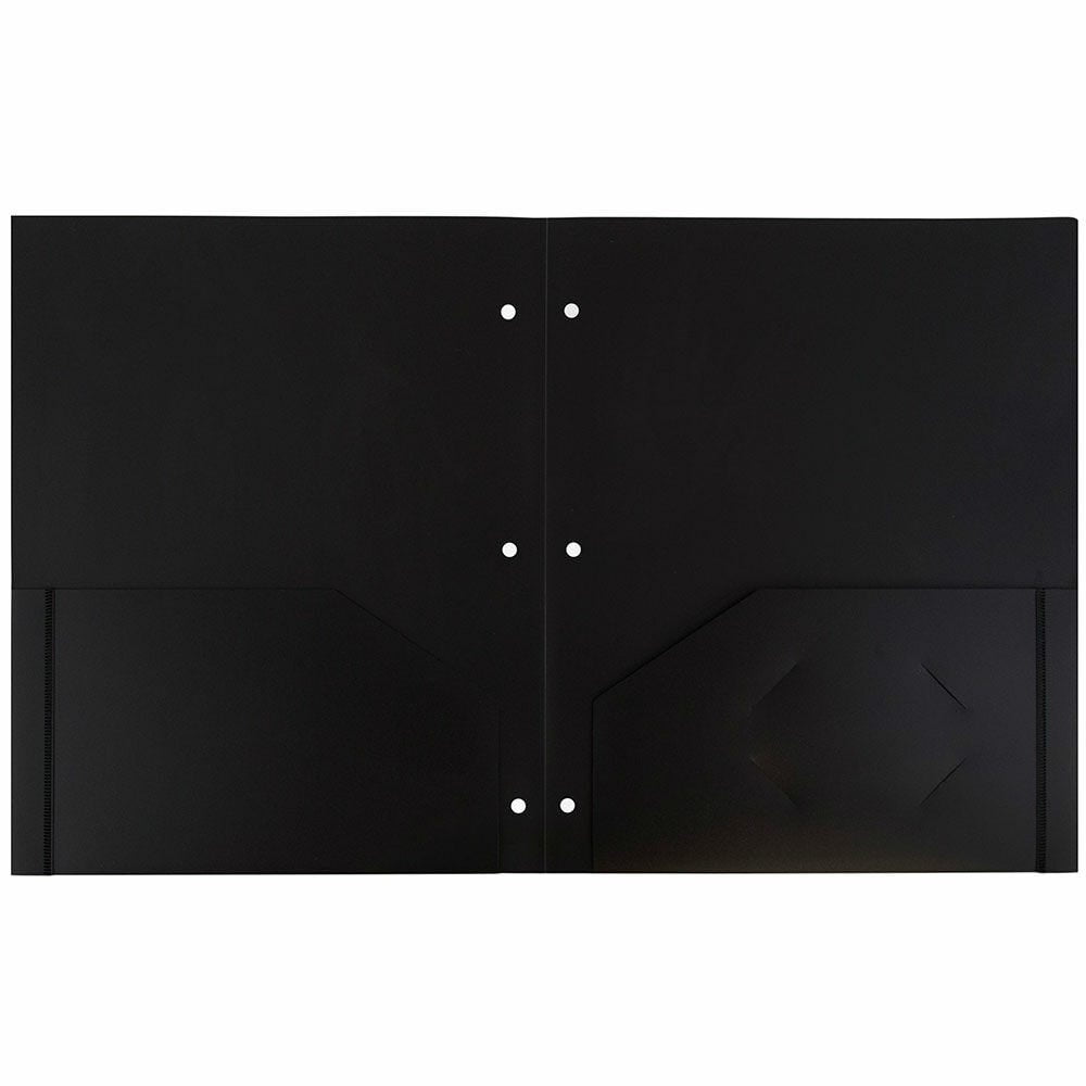 JAM Paper Heavy Duty Plastic 3 Hole Punch Pocket Folders, Extra Tough, Black, Bulk 48/Pack