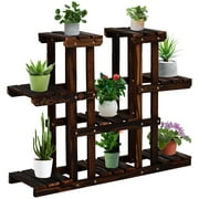 Outsunny Wooden 4-Tier Plant Pot Stand Vertical Carbonized Flower Rack Outdoor Garden Shelf