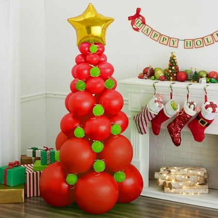 Party City Red Balloon Christmas Tree Kit Includes Curling Ribbon