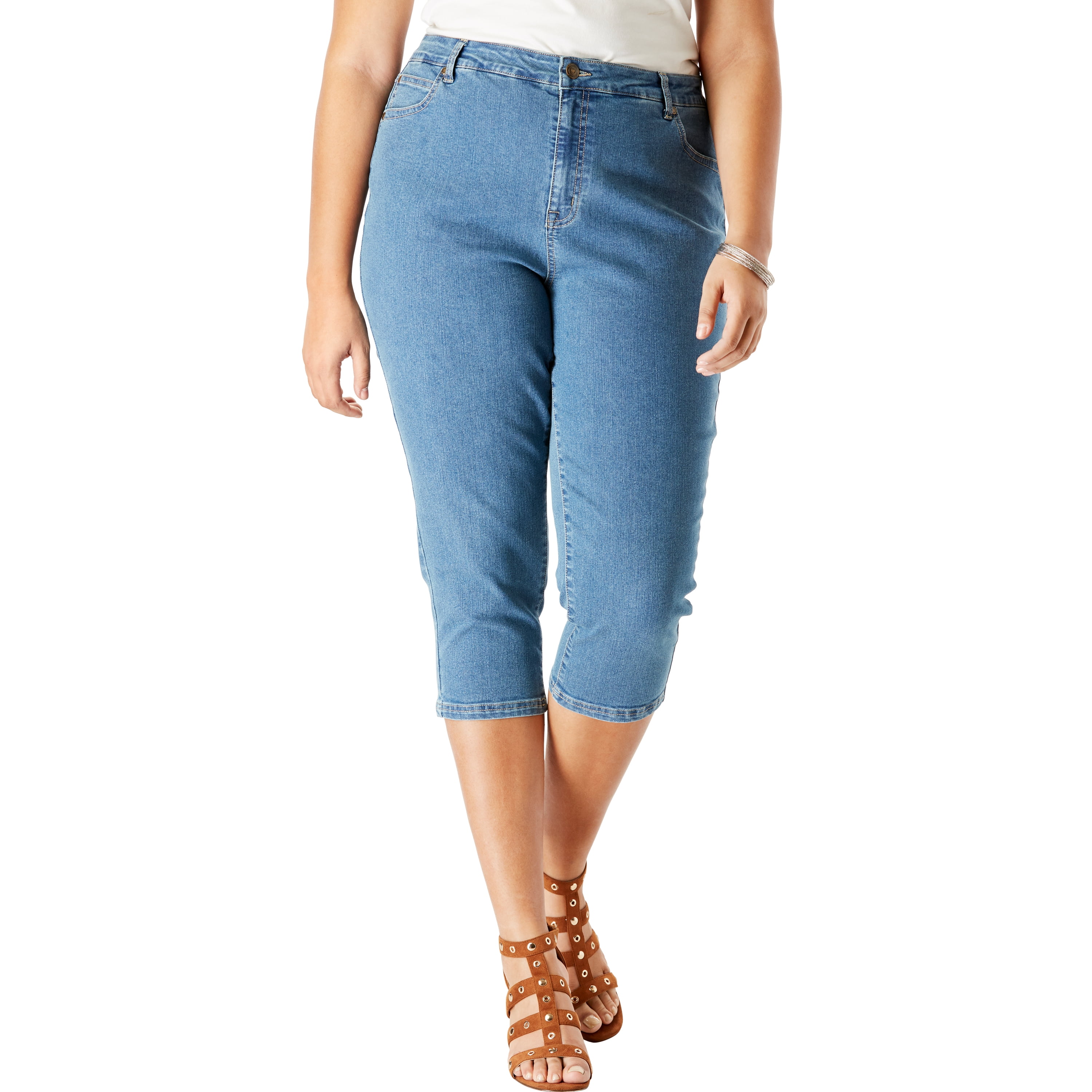 Roamans - Roaman's Plus Size Denim Capri With Invisible Stretch Pants ...