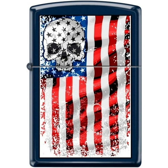 Zippo Lighter- Skull American Flag Stripe Navy Matte Windproof Lighter #Z5174
