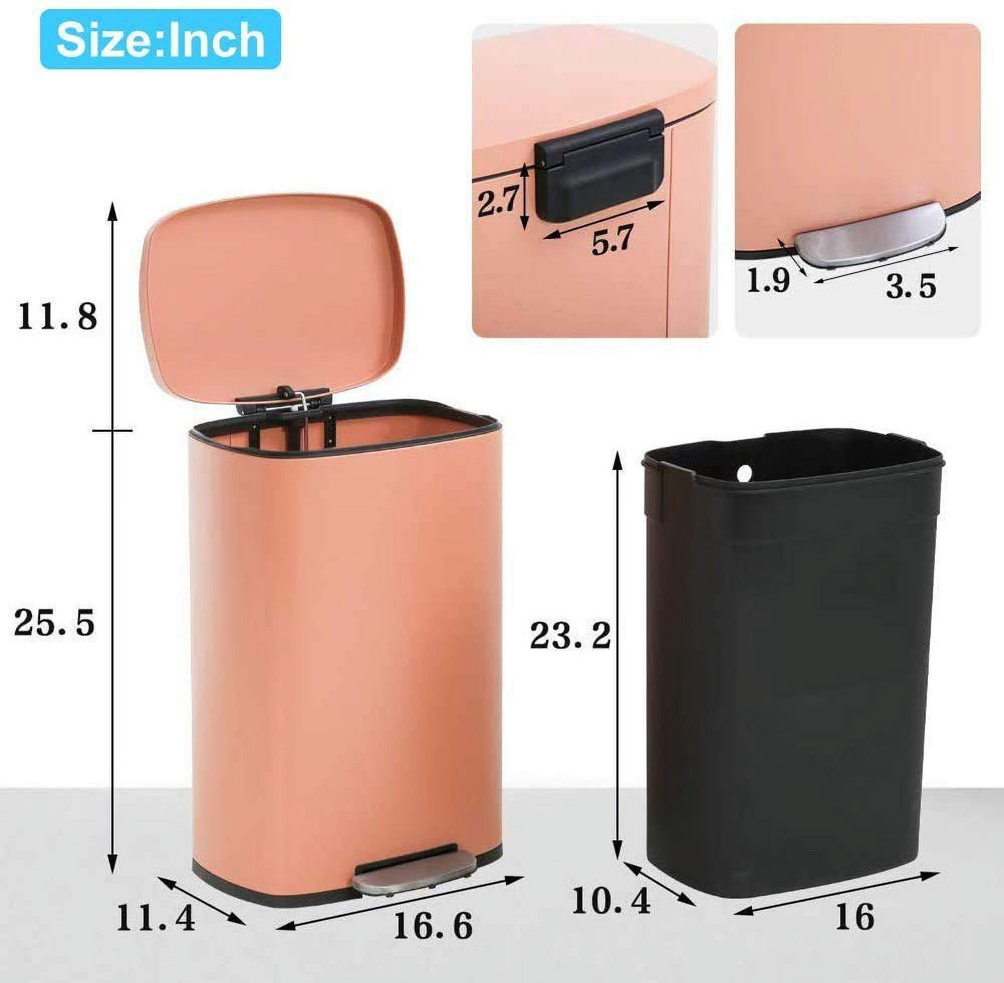Dkelincs 13 Gallon Kitchen Trash Can with Lid Step Garbage Can Stainless Steel Waste Bin for Home Office, Pink
