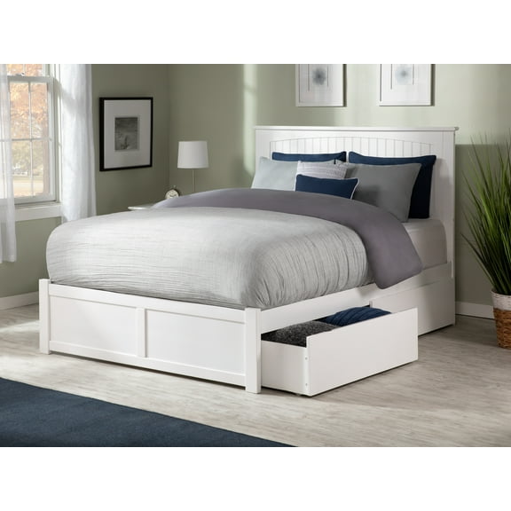 Nantucket Platform Bed with Flat Panel Foot Board and 2 Urban Bed Drawers, Multiple Sizes, Multiple Colors