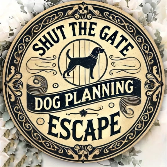 HELLOYOUNG Dog Escape "Close the Gate" Metal Sign - 2D Printed Waterproof Rustproof, 1pc Personalized Home Decor Gift, Stylish Pet Sign