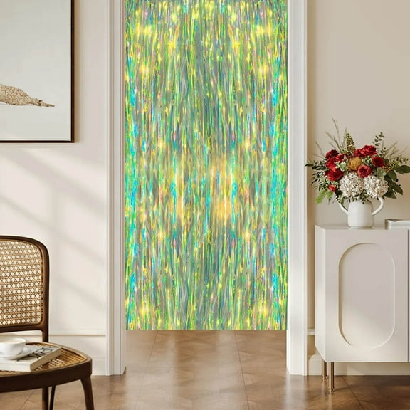 Holographic Rainbow Fringe Curtain for Party Decorations, Iridescent PET Film Backdrop for Birthdays, Weddings, Graduation, Christmas, Photo Booth, 39x79 Inch, Light Reflecting & Easy to Hang