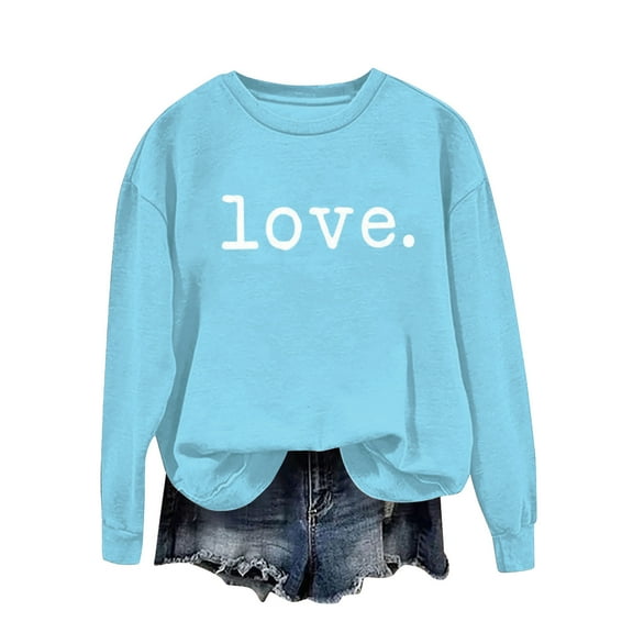 Perfectbot Women's Love Letter Print Sweatshirt, Oversized Crewneck Pullover, Cute Valentine's Day Wear