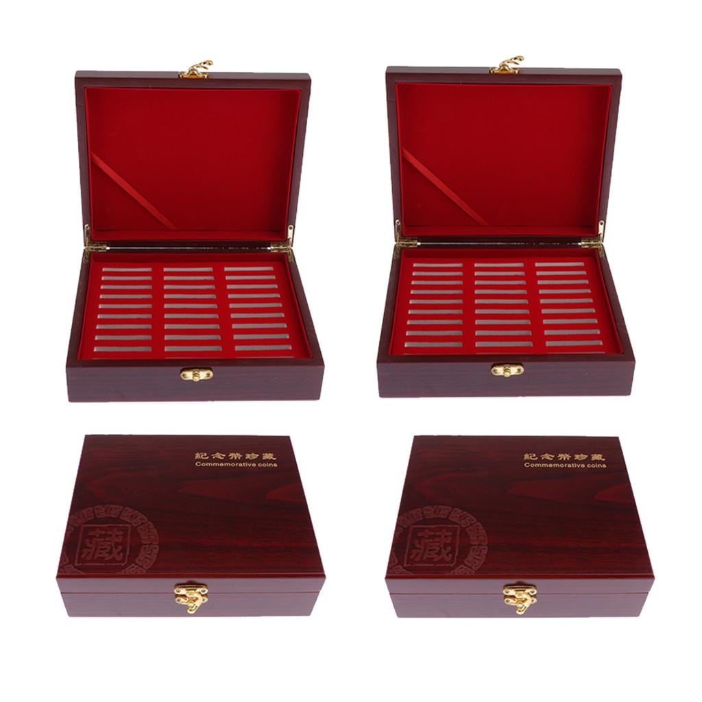 Wooden Coin Box Storage Coin Collection Case for 30 Coins 46mm Medals Holder 