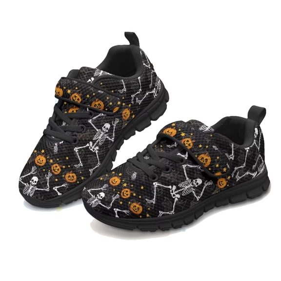 Uourmeti Unisex Kids Halloween Shoes Lightweight Mesh Funny Skull Skeleton Pumpkin Sneakers for Boys Girls Size 1.5 Athletic Running Tennis Sports Shoes EVA Sole