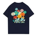 thumbnail image 2 of NAMTYQX Womens T Shirts Loose Fit Stretch Round Neck Print Short Sleeve Plus Size mit Print Loose Casual Cool Tops for Women Trendy Summer Navy Size 2XL, 2 of 4