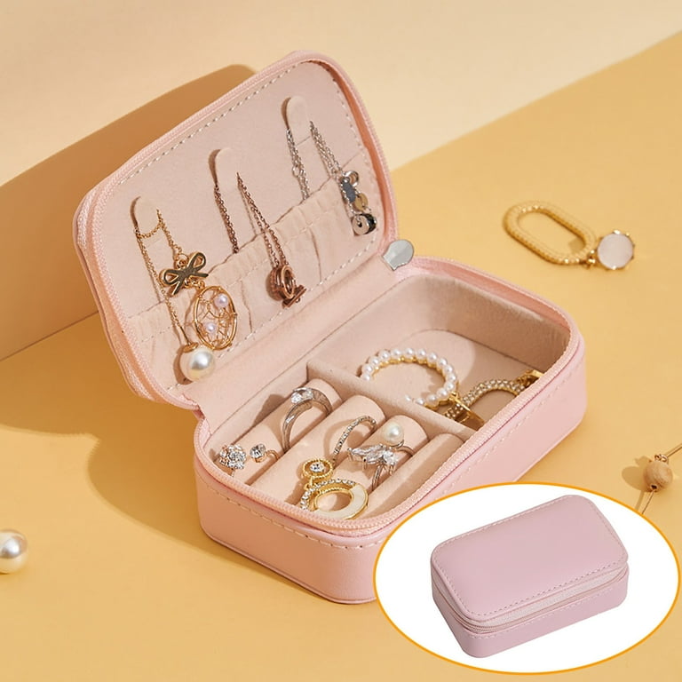 NISHEL Travel Jewelry Case, Travel Organizer for Necklaces, Earrings,  Rings, Bracelets, Watch, Pink