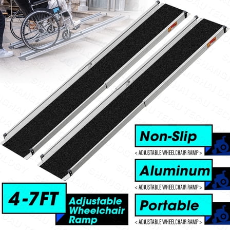 4-7ft Folding Aluminum Wheelchair Ramp Portable Mobility Scooter Non-Slip 800LBS